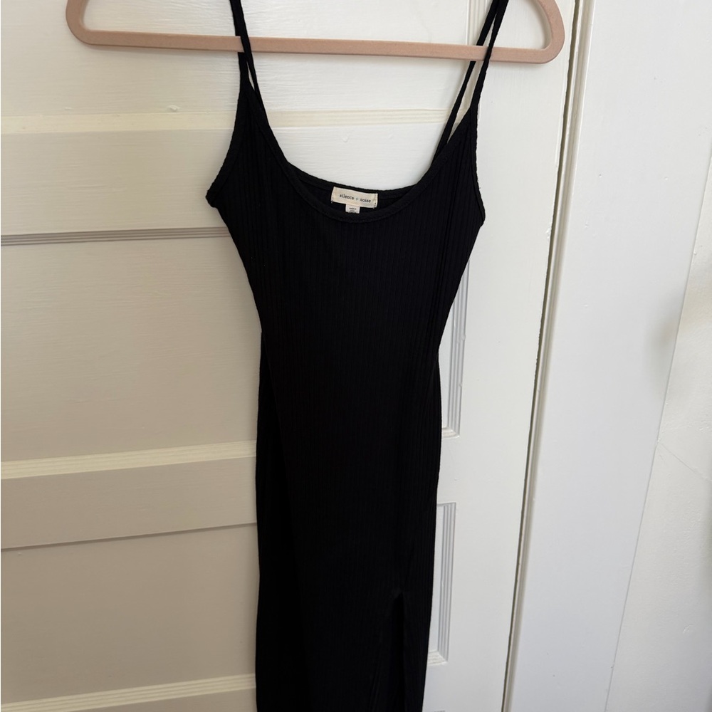 silence + noise Black Ribbed Spaghetti-Strap Maxi Dress